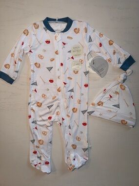 Milkberry Bamboo Baseball Footie with Hat 3-6 6-9 months